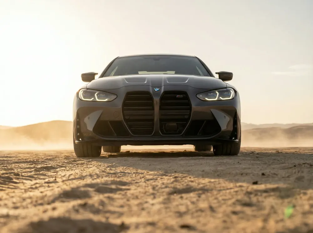 BMW M4 de frente en el desierto